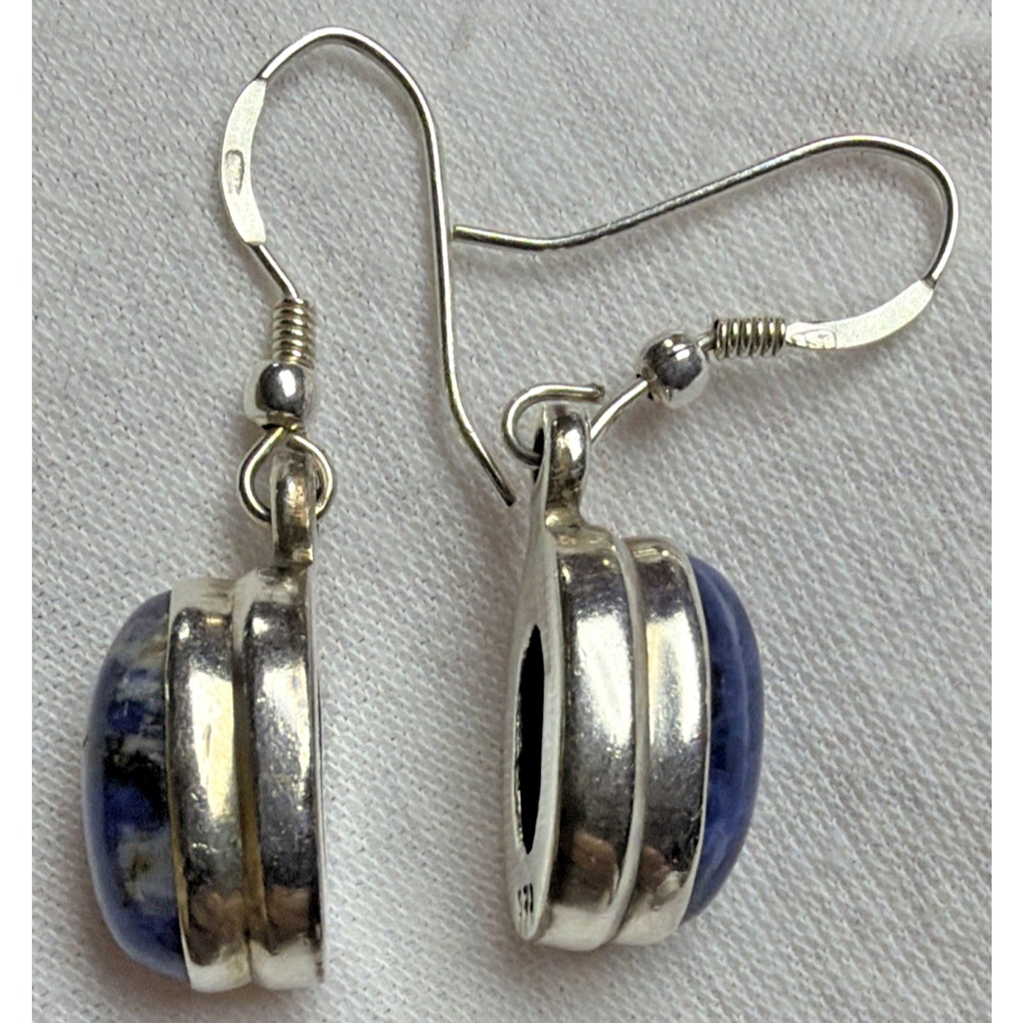 Vintage Sterling Silver Oval Sodalite Cabochon Dangle Drop Earrings Hook 6.13g