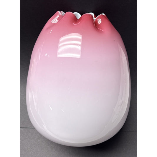 Victorian Stevens Williams Cased Peachblow Vase Crimped Edge Melon