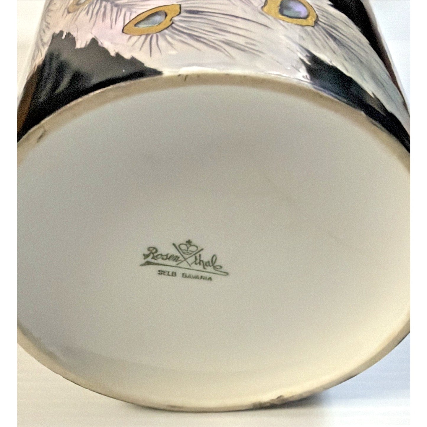 Antique Rosenthal Selb Bavaria Hand Painted Peacock Vase Black Gold As Is