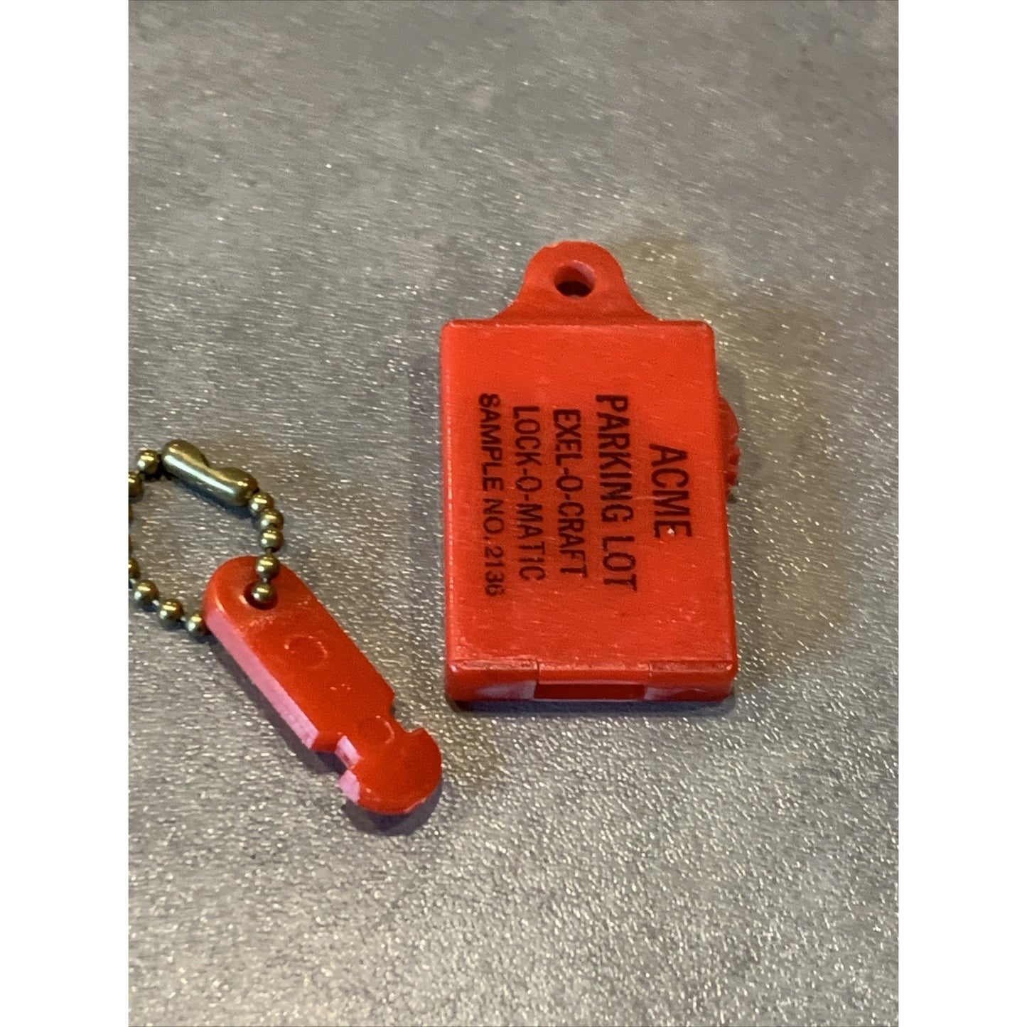 Vtg Advert Acme Parking Lot Exel-O-Craft Lock-O-Matic Sample 2136 FOB Keychain