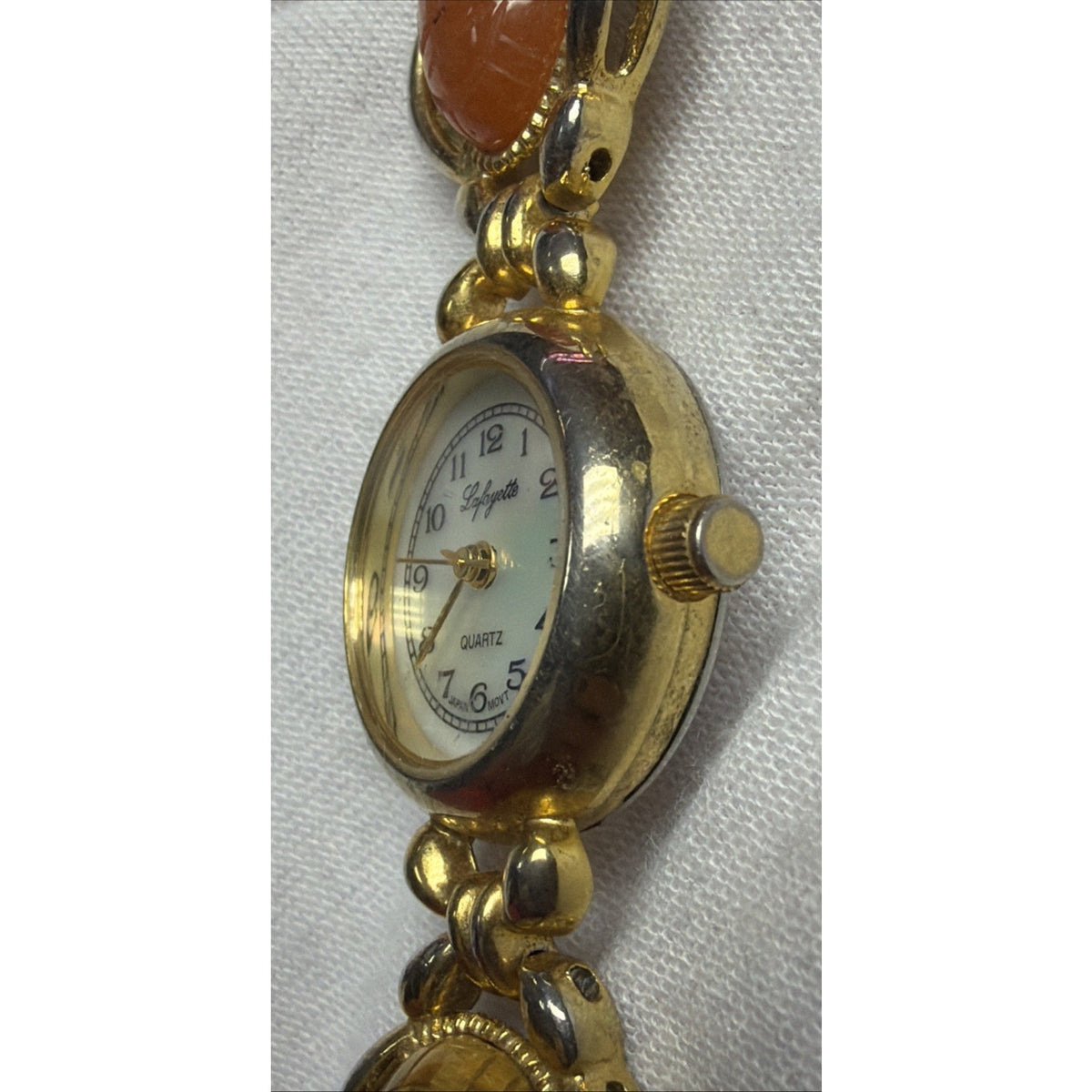 Vtg Lafayette Scarab Beetle Watch Bracelet Ladies MOP 22mm Sz 6.5