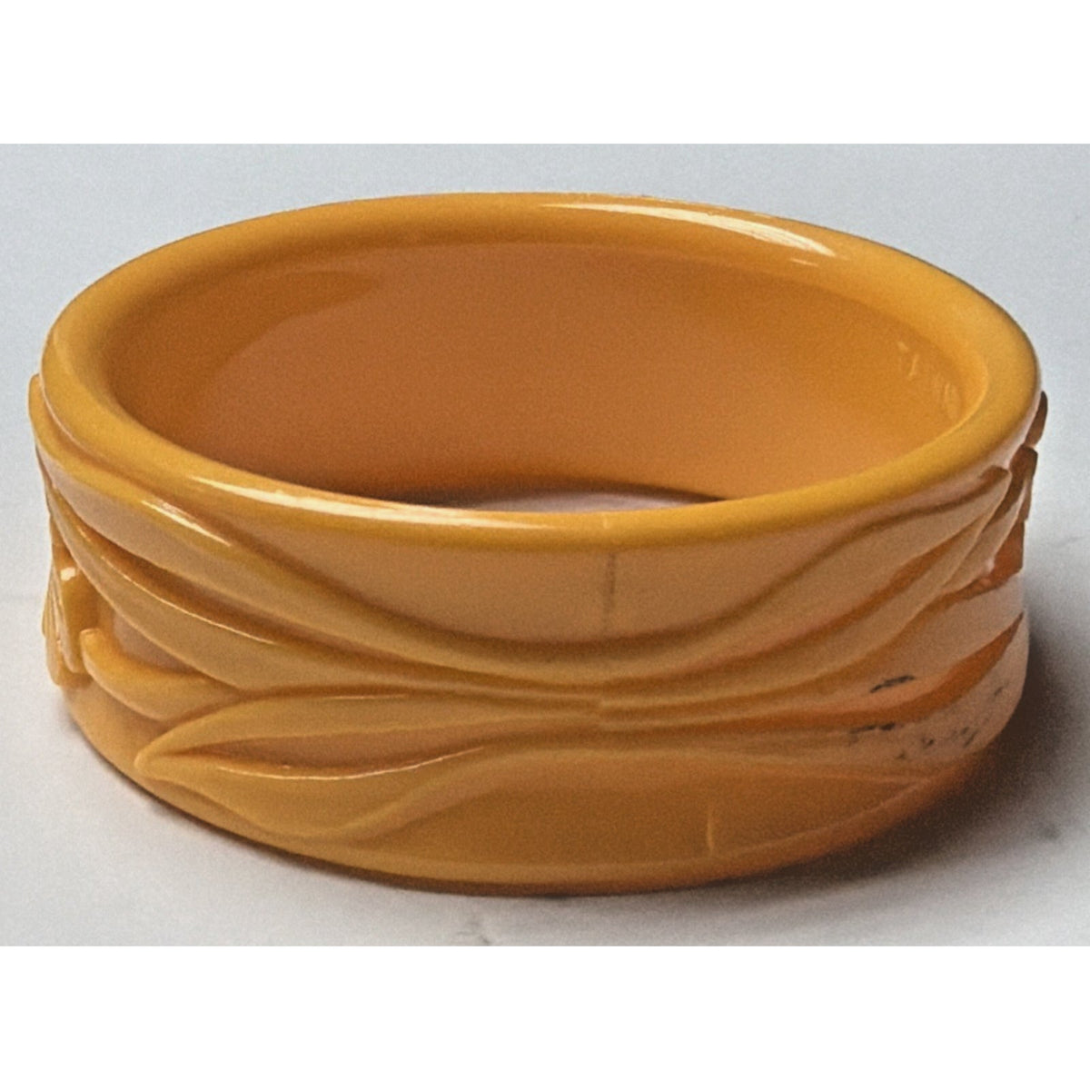 Vintage Molded Deeply Carved Plastic Floral Bangle Bracelet Taiwan Orange