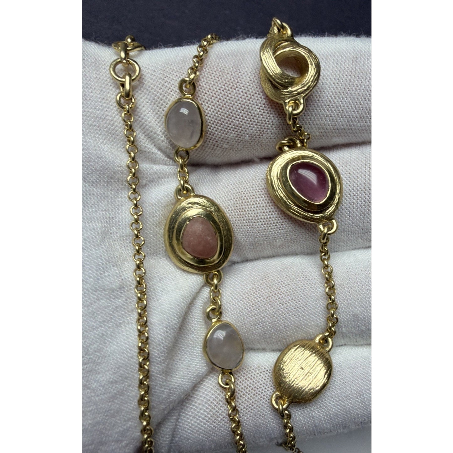 Cole Haan Semi Precious Gemstone Cabochon Station Necklace Gripoix Style Long