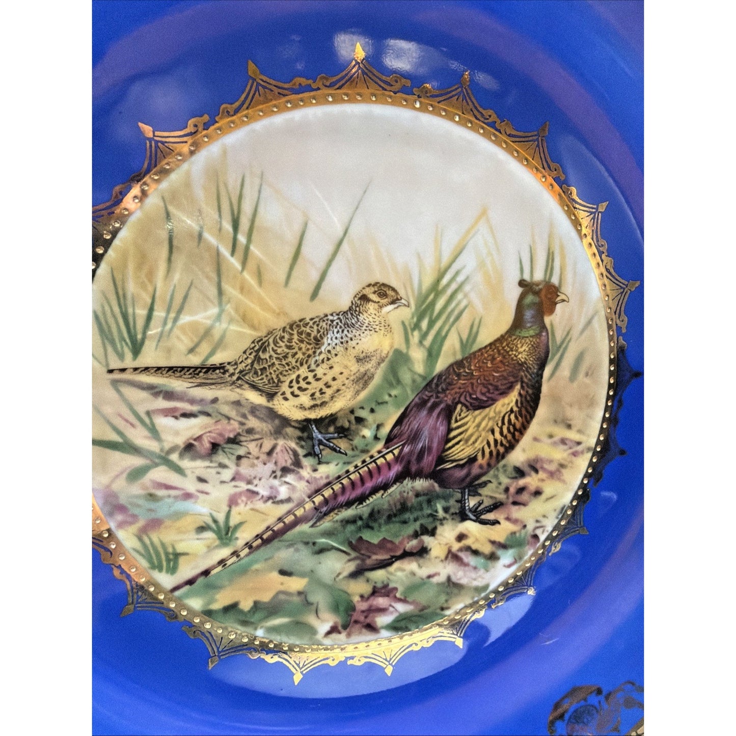 Vintage STW Bavaria Game Plate Cobalt Blue Pheasants Gold Gilt Trim Ornate