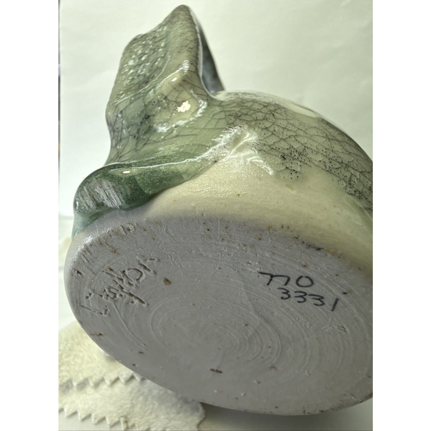L Taylor Studio Art Pottery Large Celadon Green Crackle Glaze Mug Banded