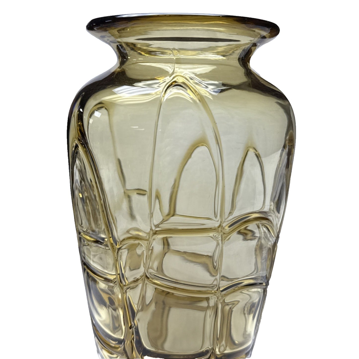 MCM Amber Blown Art Glass Vase Webbed Spider Vine Threaded Abstract
