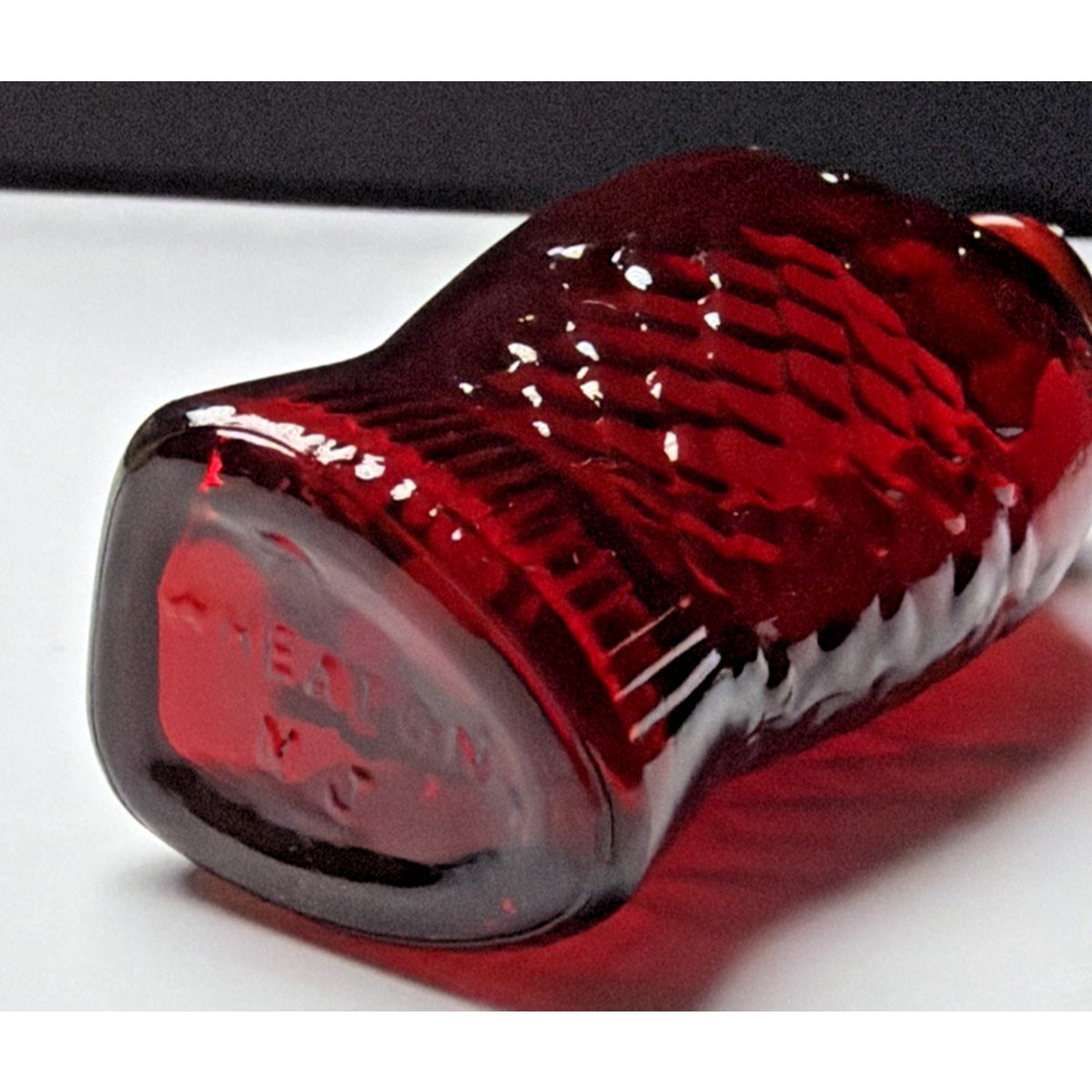 Vtg Wheaton Glass Doctor Fischs Bitters Ruby Red Glass Fish Mini Bottle Cork