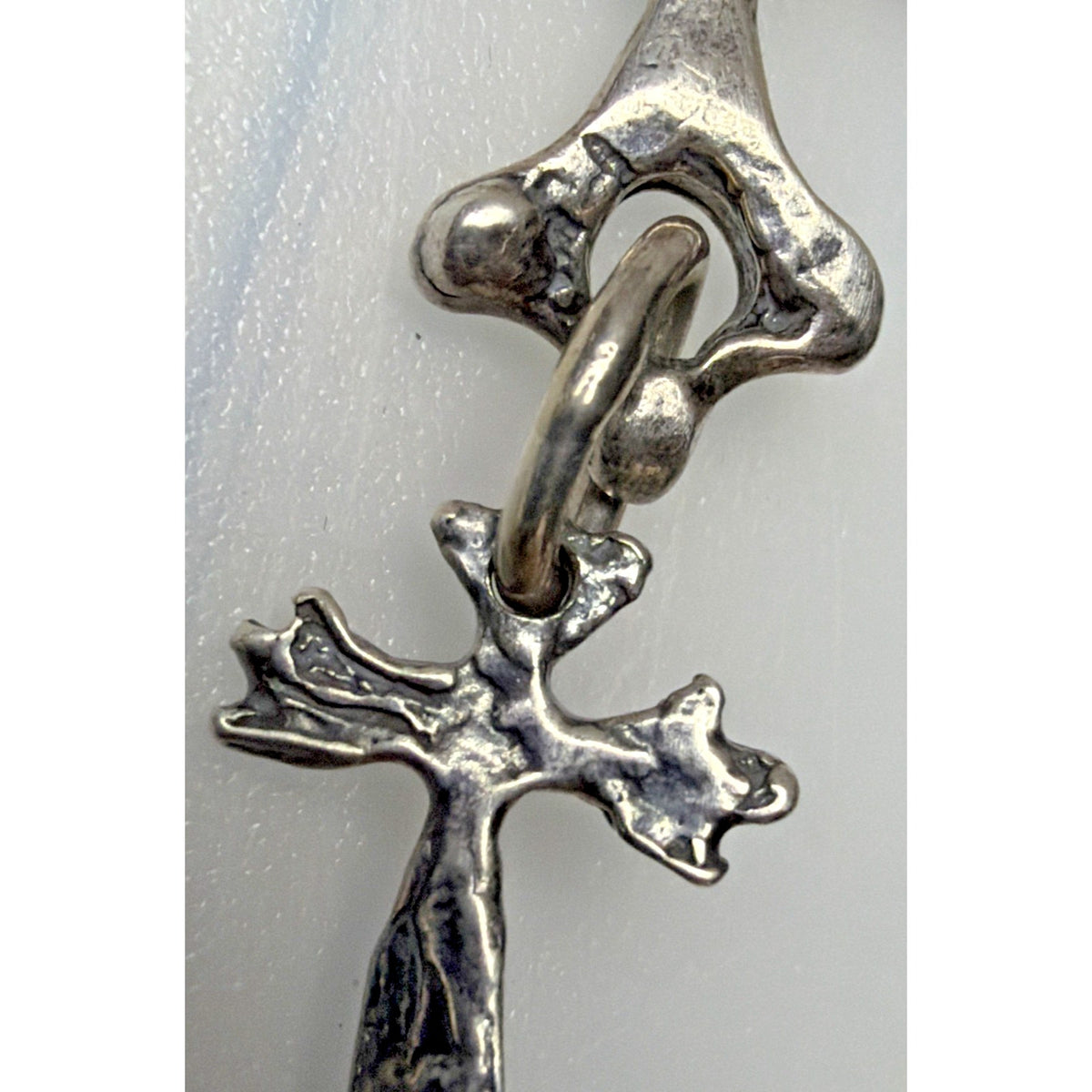 Brutalist Organic Cross Necklace Squash Blossom Turquoise Cabochon Bezel Read De