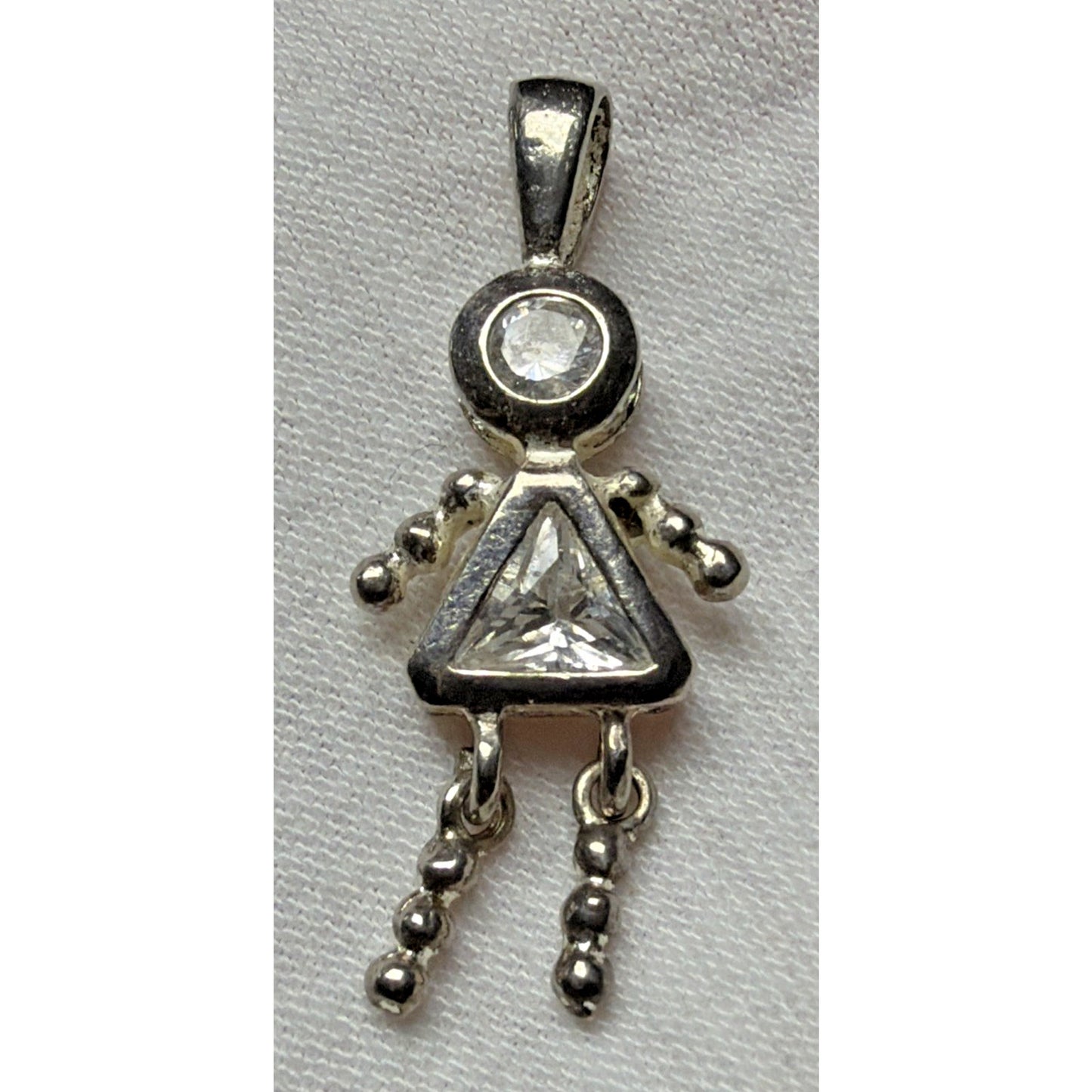 925 Sterling Silver White CZ April Birthstone Girl Articulated Charm Pendant