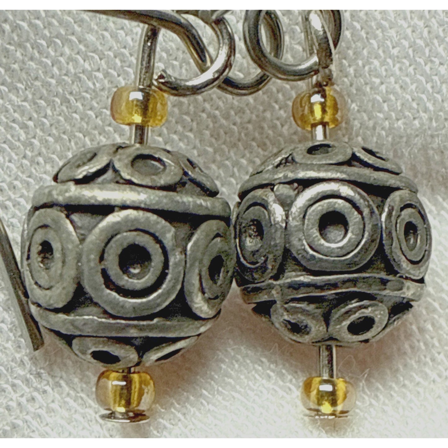 Vintage Sterling Silver Round Ball Bead Drop Earrings Bali Wire Moroccan