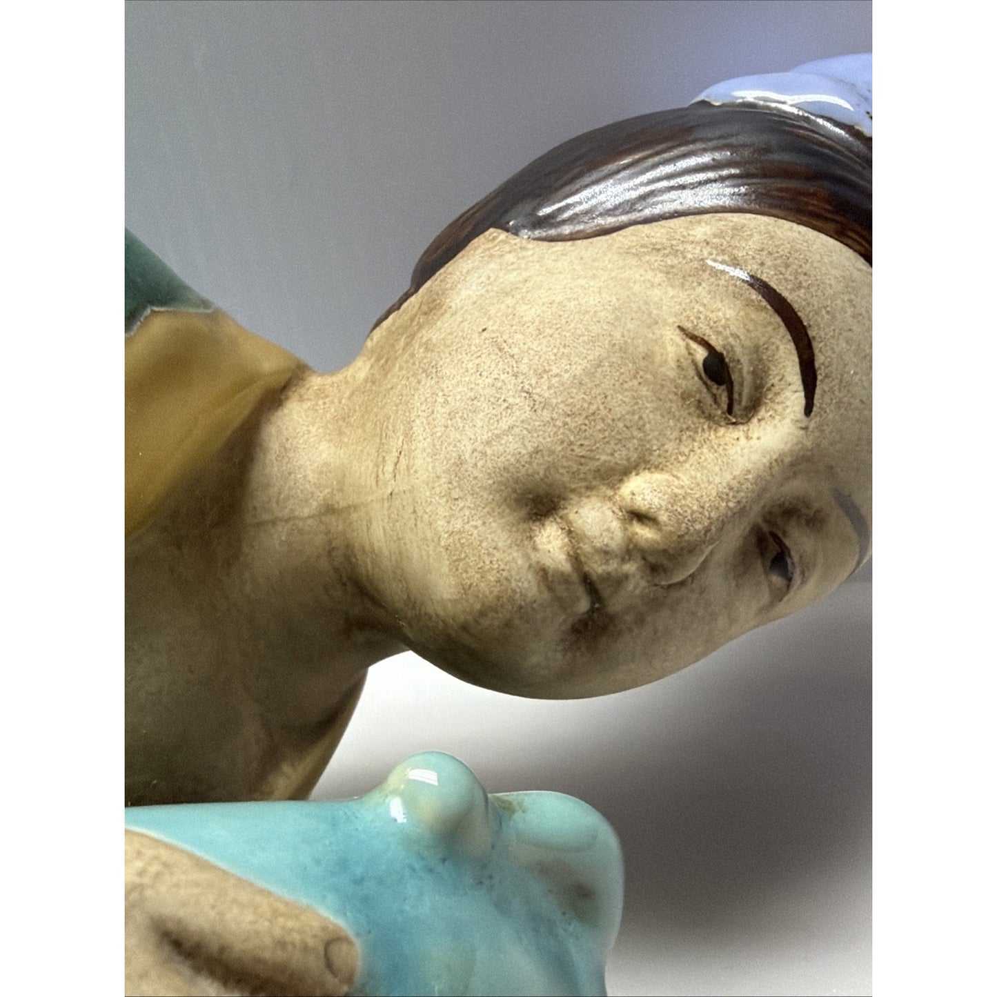 Shiwan Mudman Pottery Chinese Celadon Glazed Woman Sculpture Pitcher Bow