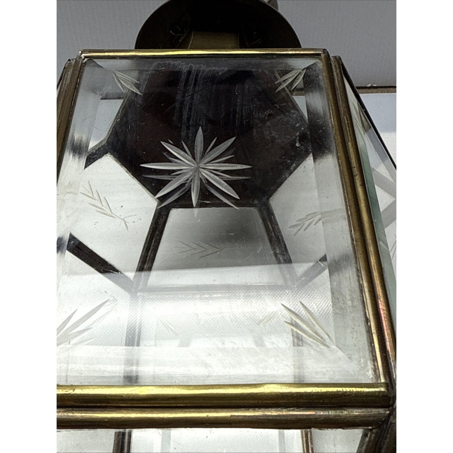 Vintage Yuksel Lambalari Turkish Shepard Brass Candle Lantern Lamp Etched Glass