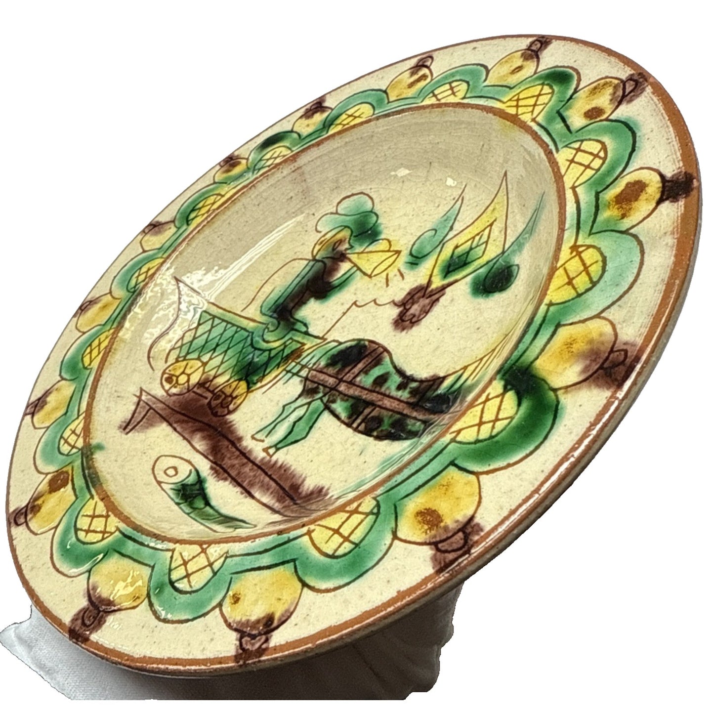 Vintage Folk Art Hutsul Hucul Plate Clay Hand Painted Bowl Plate Hanging