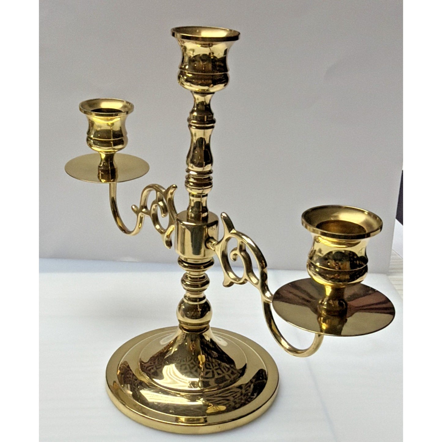 Vintage Three Arm Gold Metal Brass Candle Holder Ornate Candelabra As Is