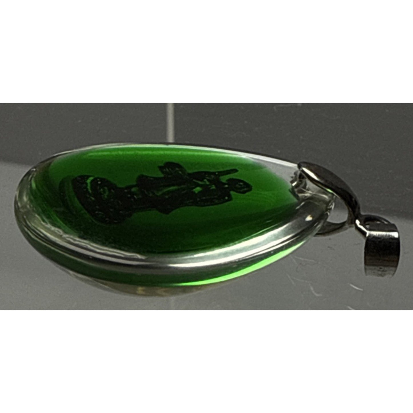 Vintage Green Lucite Resin Encased Gold Buddha 18k GP Amulet Pendant As-Is