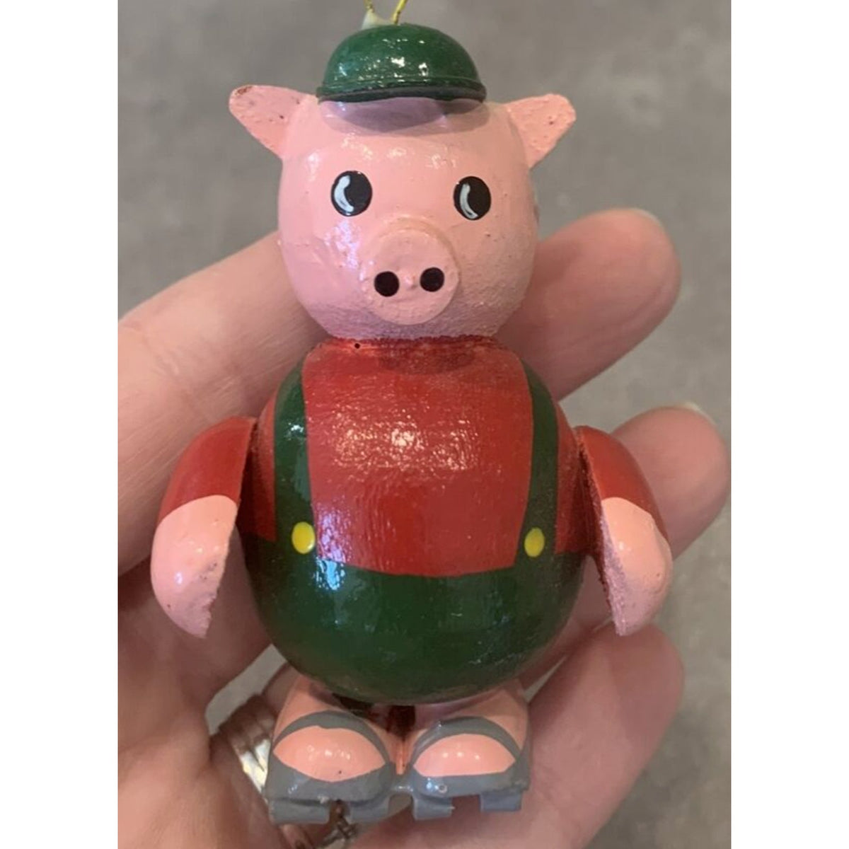Vintage R Dakin Co Wood Skating Pig Ornament Painted Sticker