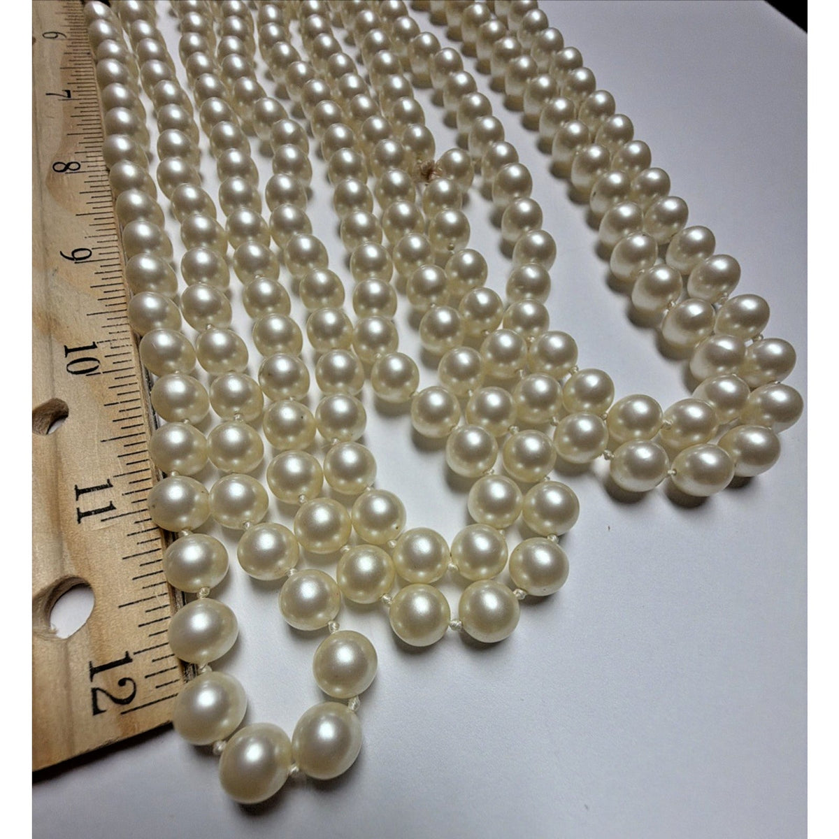 Vintage Long Faux Pearl Necklace Cream Hand Knotted Garland As Is Read