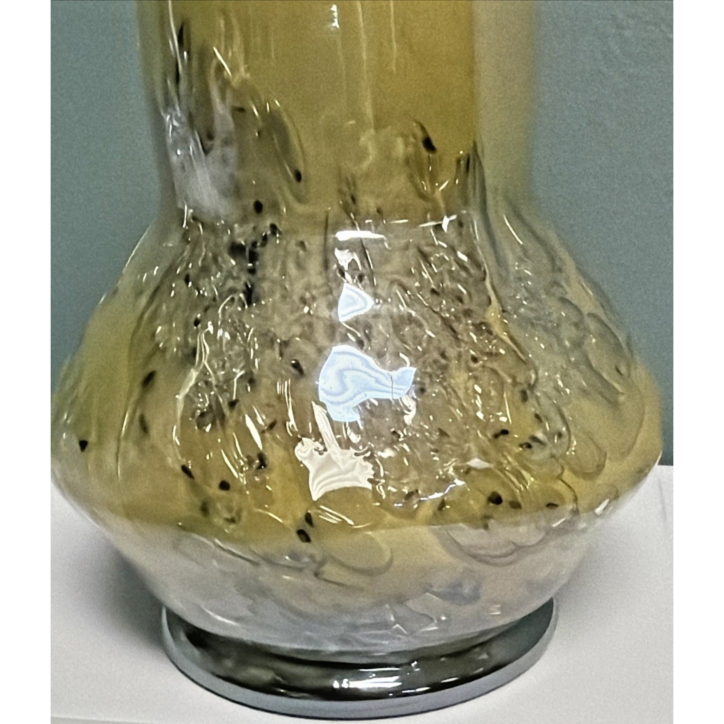 MCM French Studio Art Glass Yellow Bubbles Infused Iridescent Cased Vase As Is