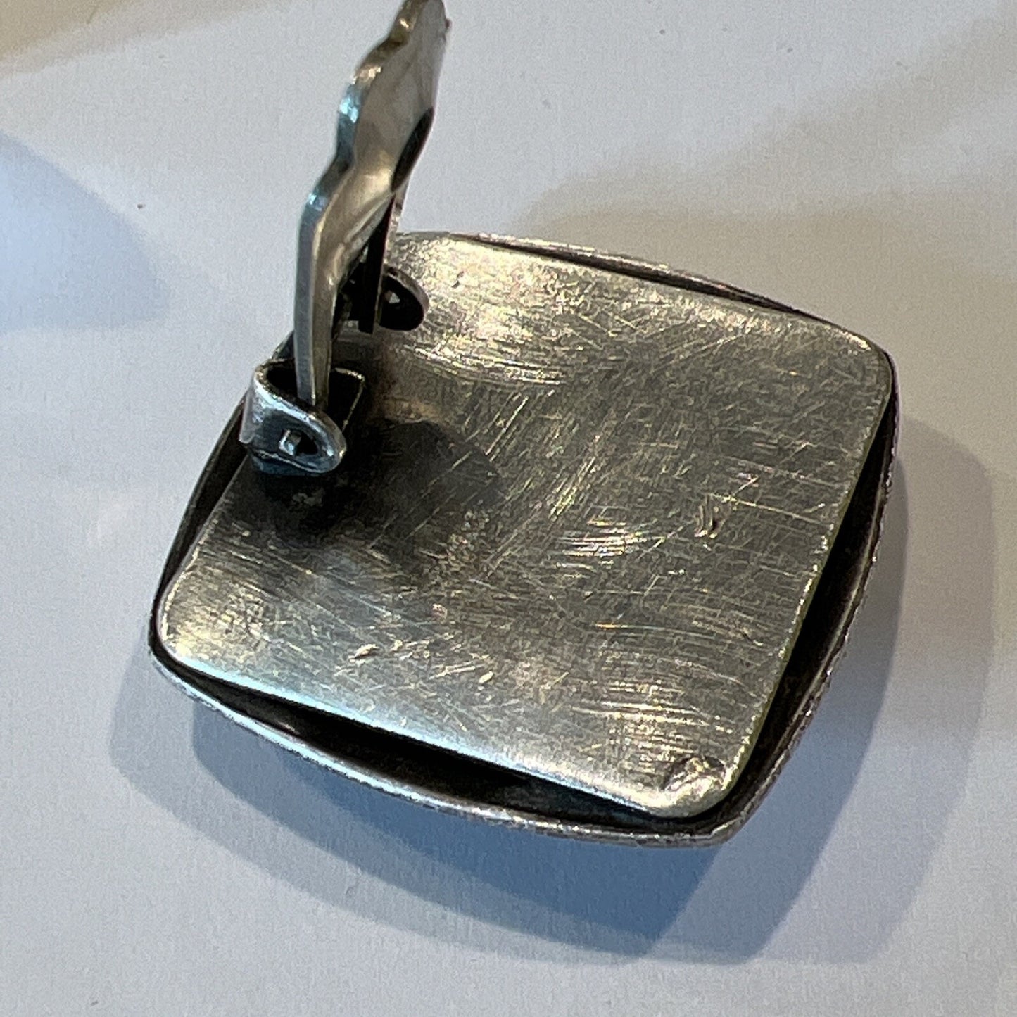 Vintage Southwestern Sterling Silver Square Round Dome Clip On Earrings