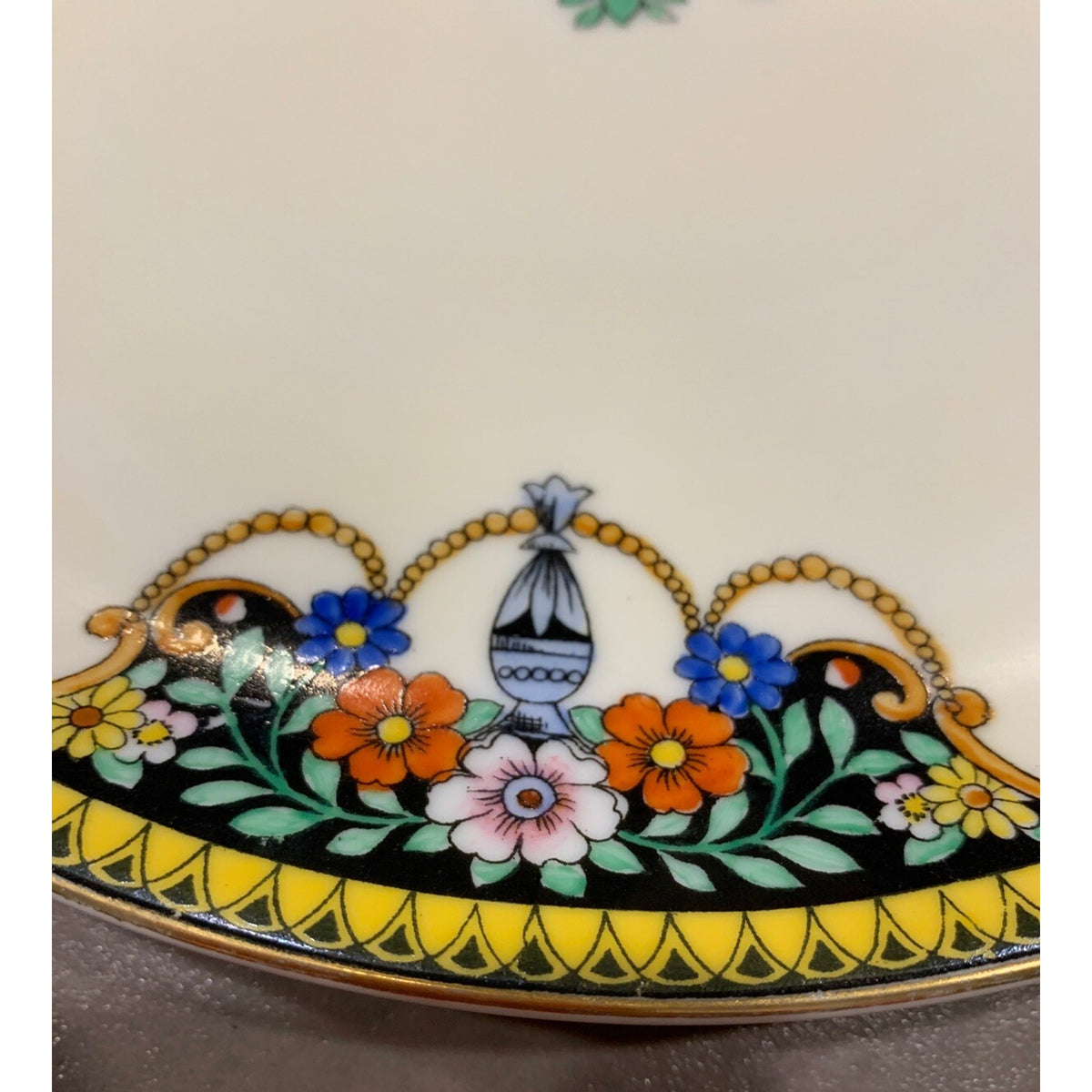 Art Deco Noritake Morimura Japan Hand Painted Serving Plate Handles Black Floral