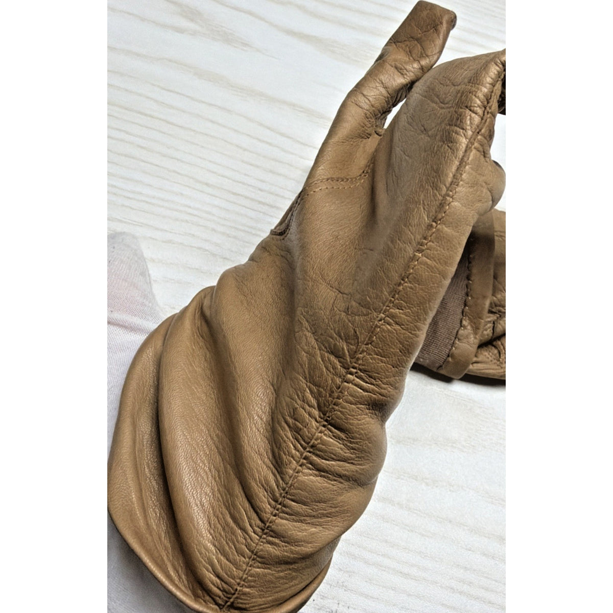 Vintage Womens Astor One Italy Tan Leather Gloves Silk Lined Long As Is Sz 7.5