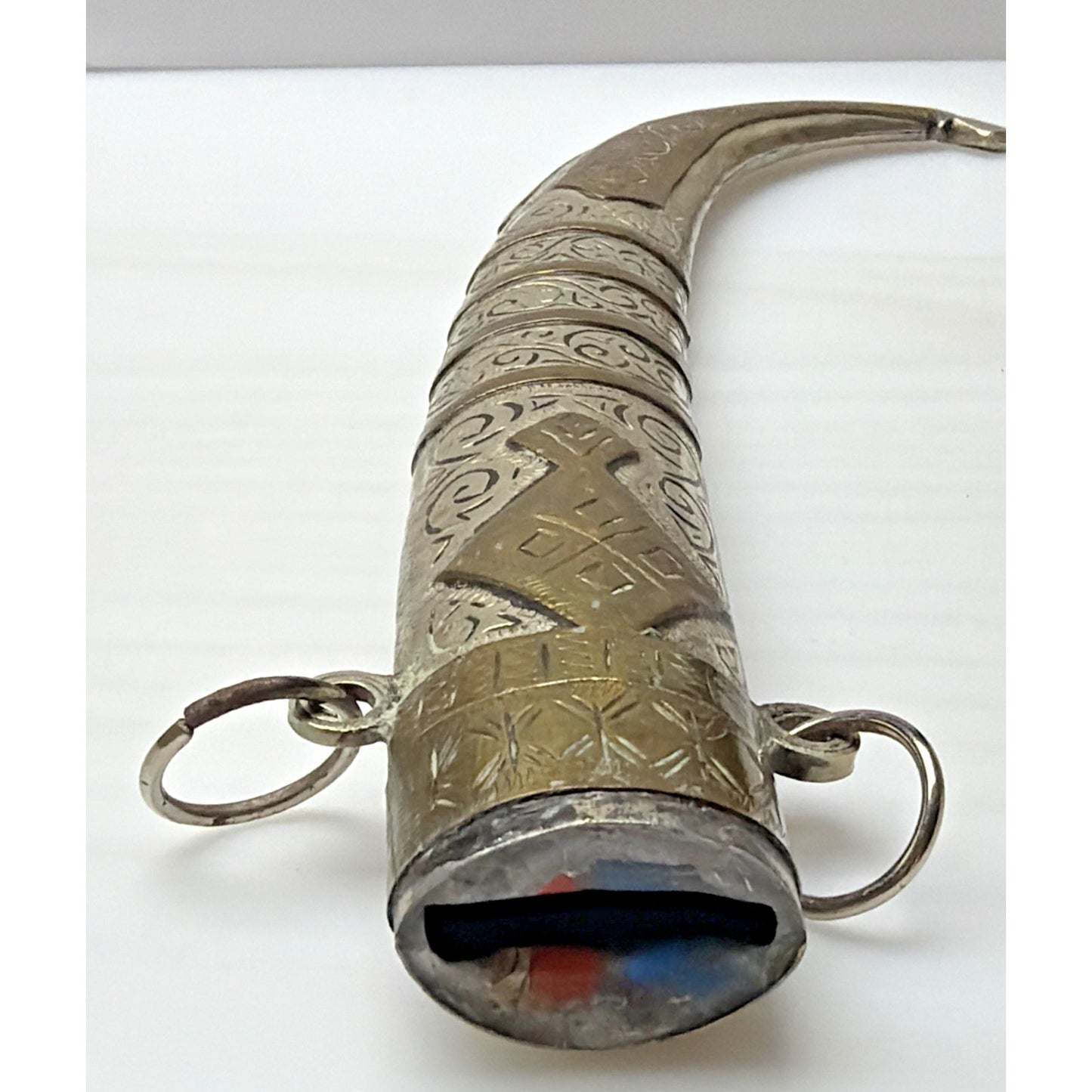 Old Moroccan Berber Islamic Dagger Sheath Only Silver Brass Inlay