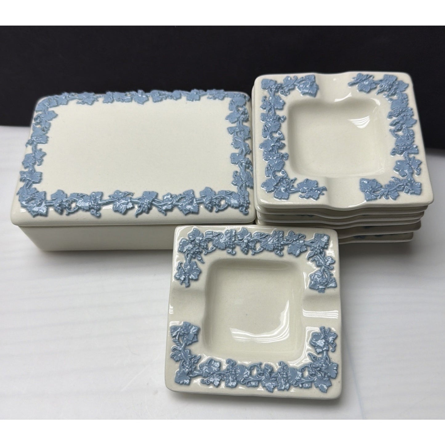 Old Lot of 8 CF Etruria Queensware Wedgwood Barlaston England Smoking Set Box