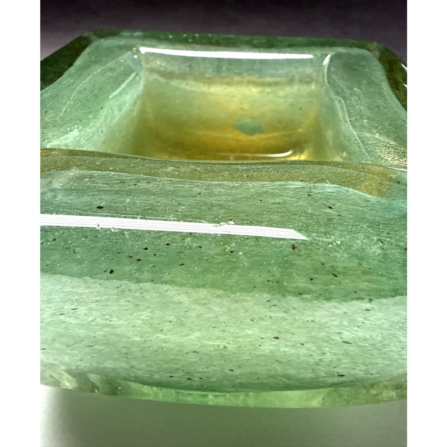 MCM Barovier Toso Eugenio or Aborigeni Art Glass Square Bowl Ashtray Gold Jade