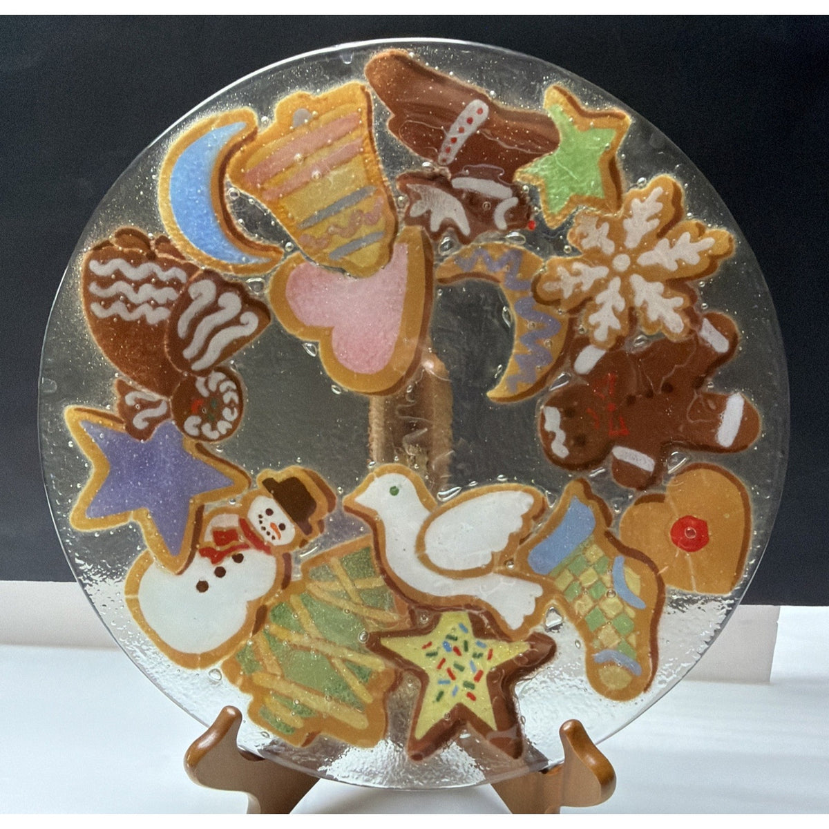 Vintage Peggy Karr Christmas Holiday Cookies Platter Plate Fused Glass