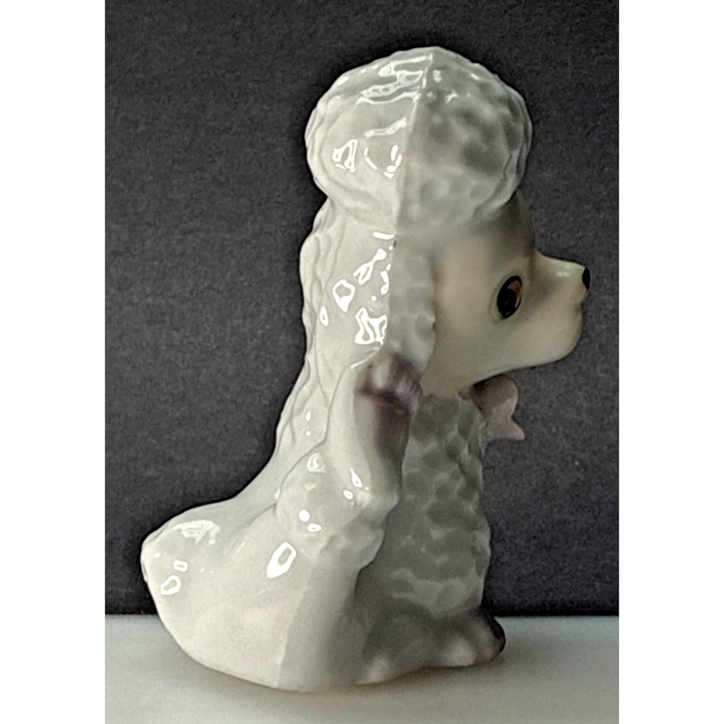 Vintage Anthropomorphic Poodle Dog Puppy Figurine Pink Bow Porcelain
