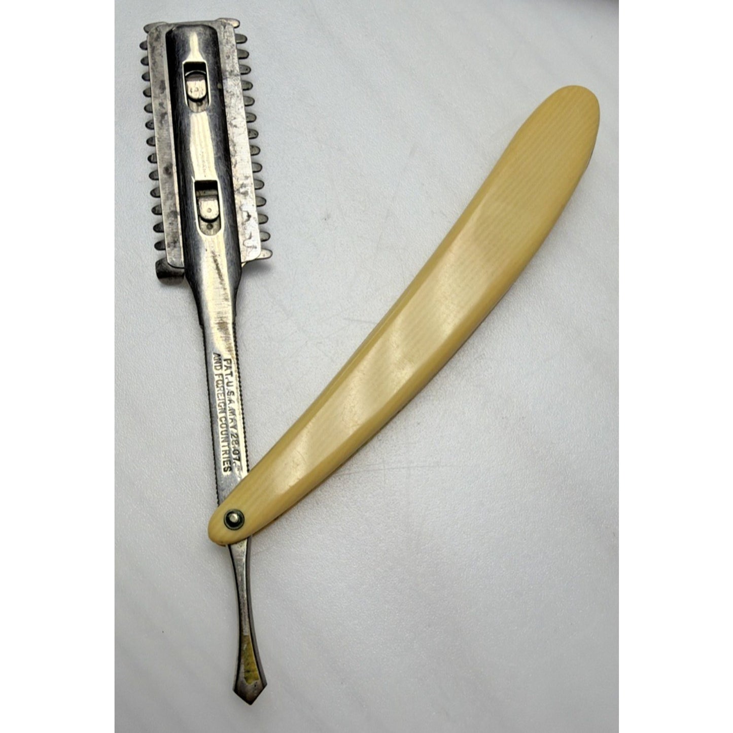 Antique Durham Duplex Razor Co New York Domino Red Leather Case Straight As Is