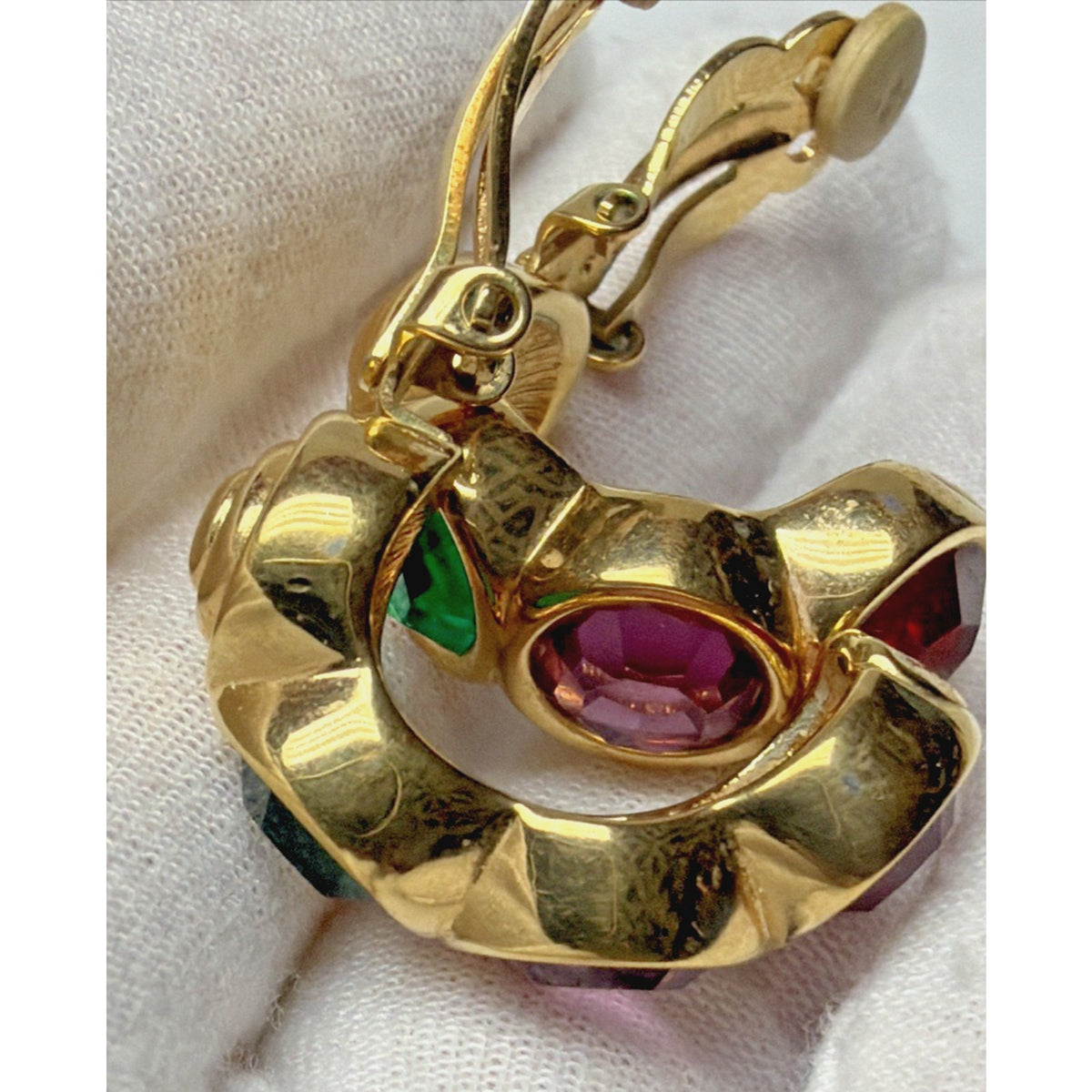 Swarovski Crystal Rhinestone Multi Color Faceted Hoop Clip On Earrings Chunky