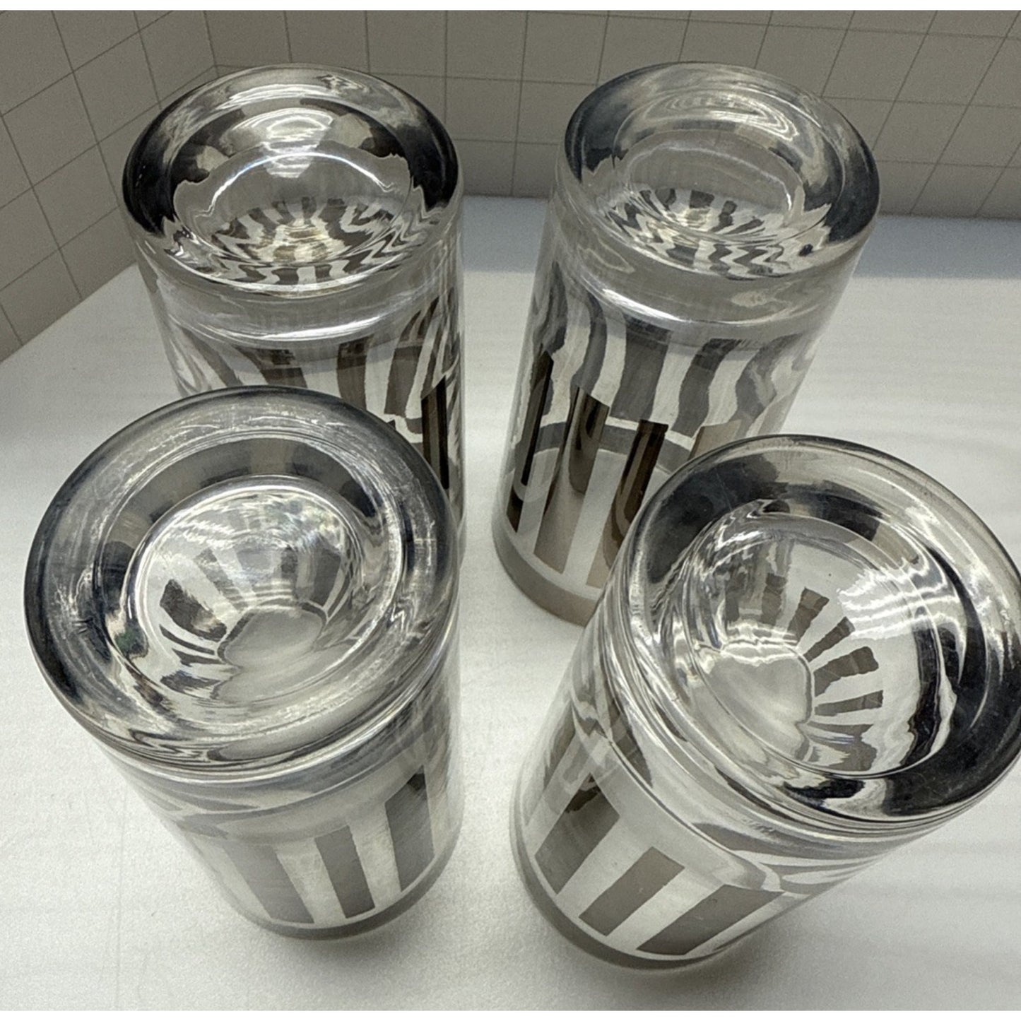MCM Lot of 4 Dorothy Thorpe Silver Striped 5.5 in Highball Tumblers