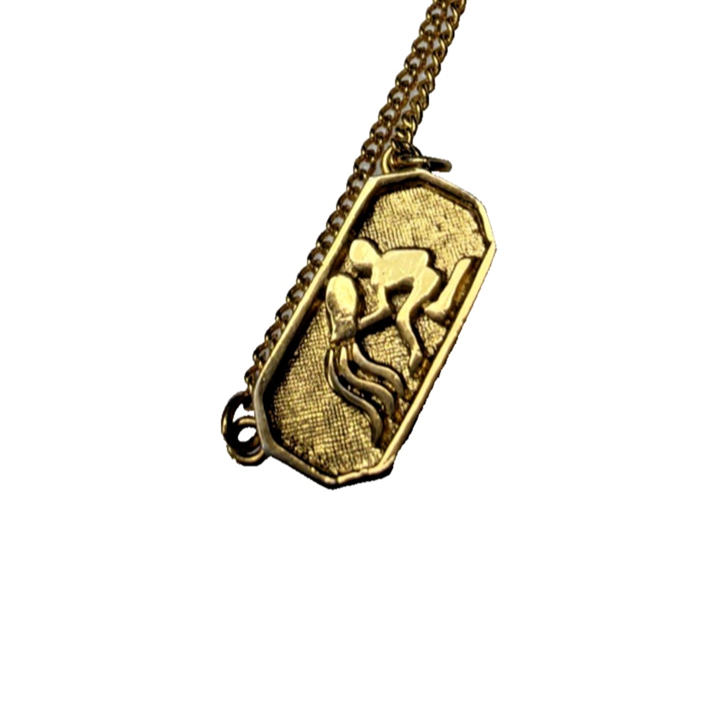 Vintage Crown Trifari Gold Tone Aquarius Zodiac Pendant Necklace