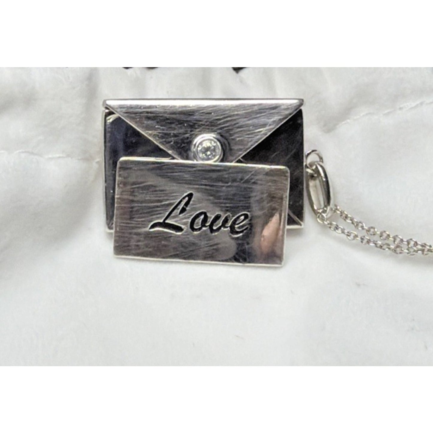 Vintage Sterling Silver Envelope Locket Love Note Message Charm Necklace CZ
