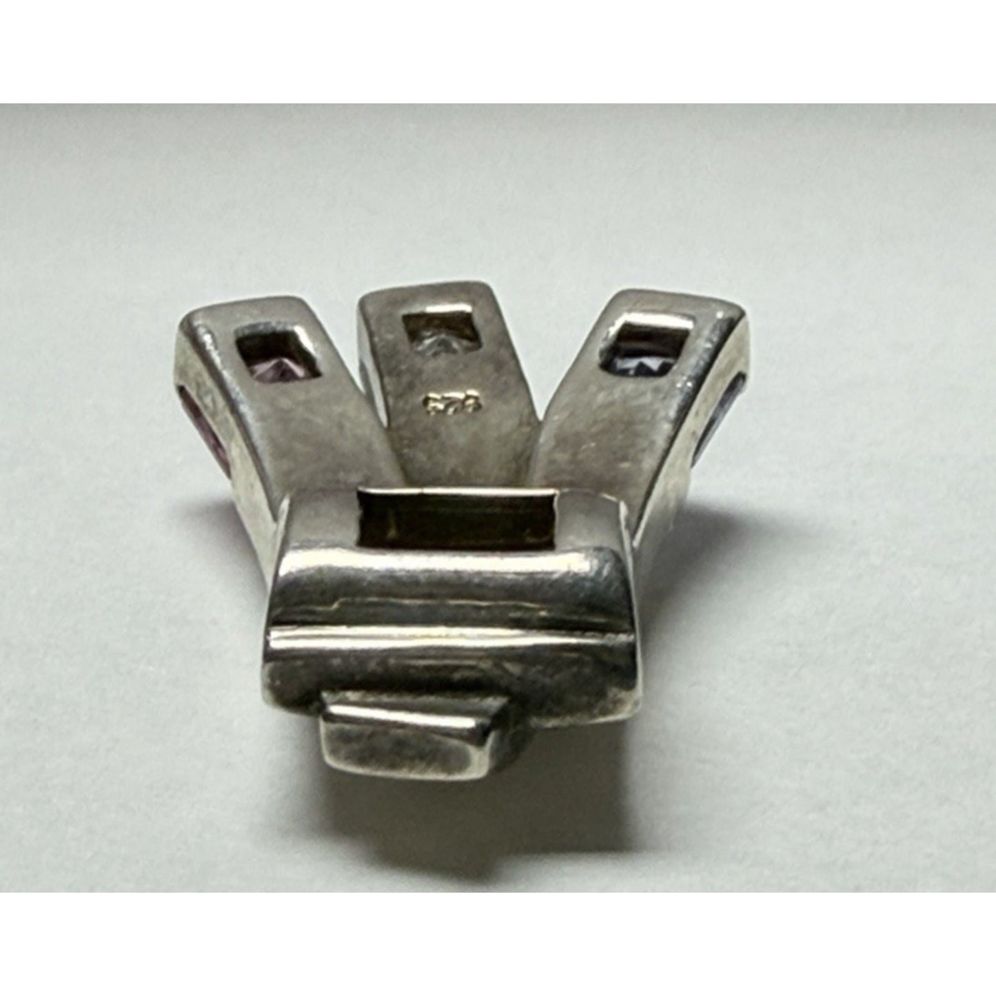 Modernist Asymmetrical Brutalist Pendant Charm Sterling Silver Gemstones Cz