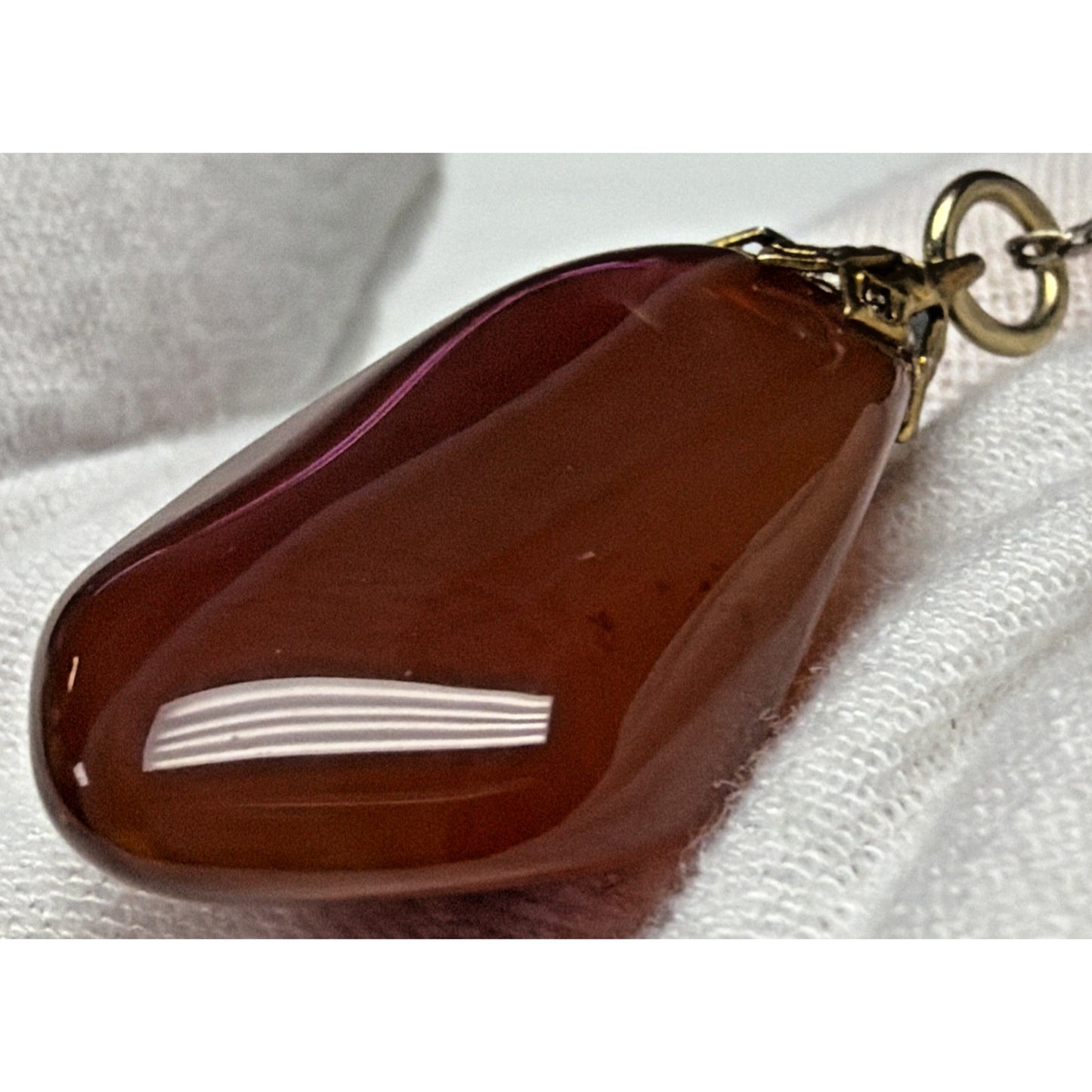 Vintage Carnelian Agate Banded Stone Pendant Charm Polished