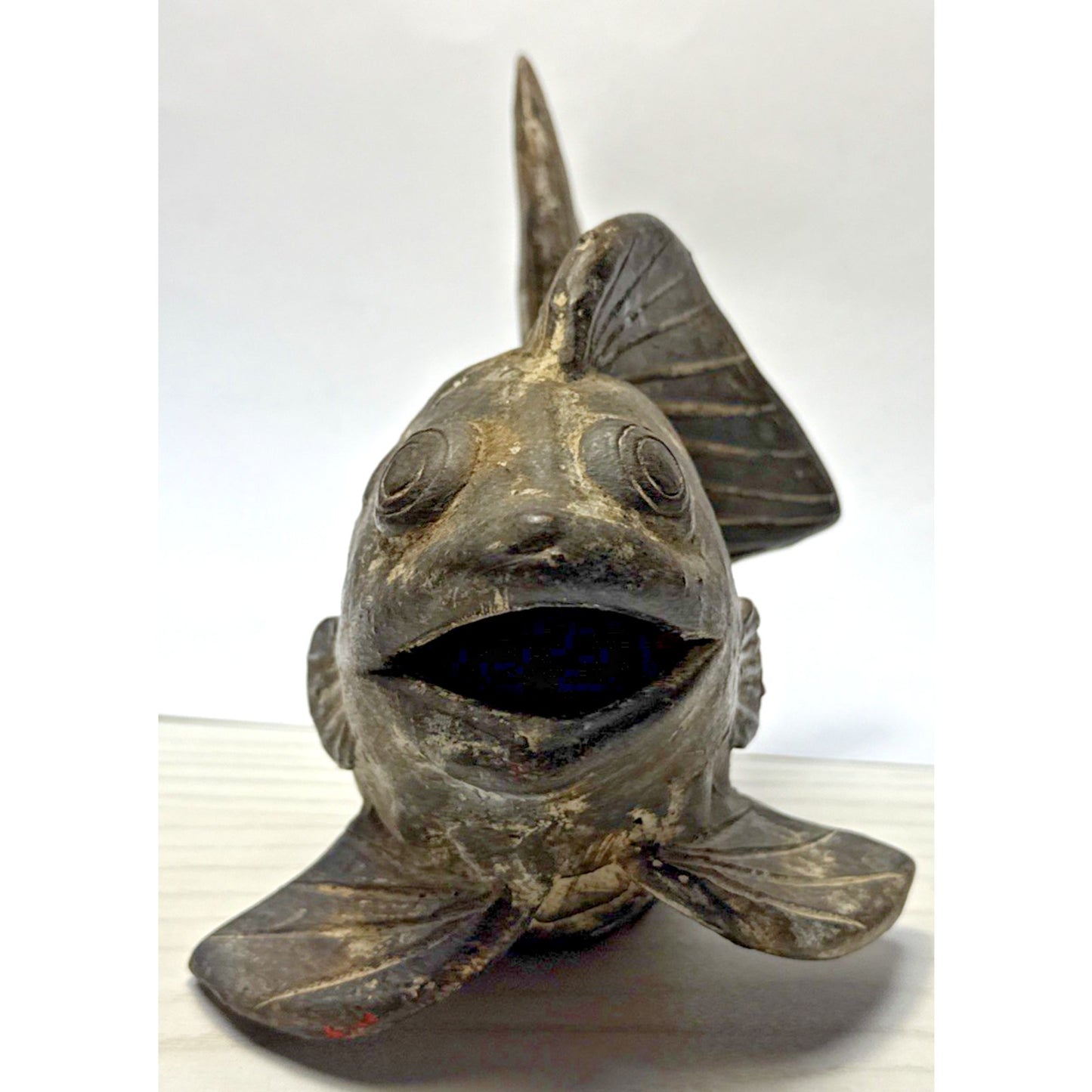 Vintage Asian Inspired Terra Cotta Clay Koi Carp Fish Sculpture Vase As Is