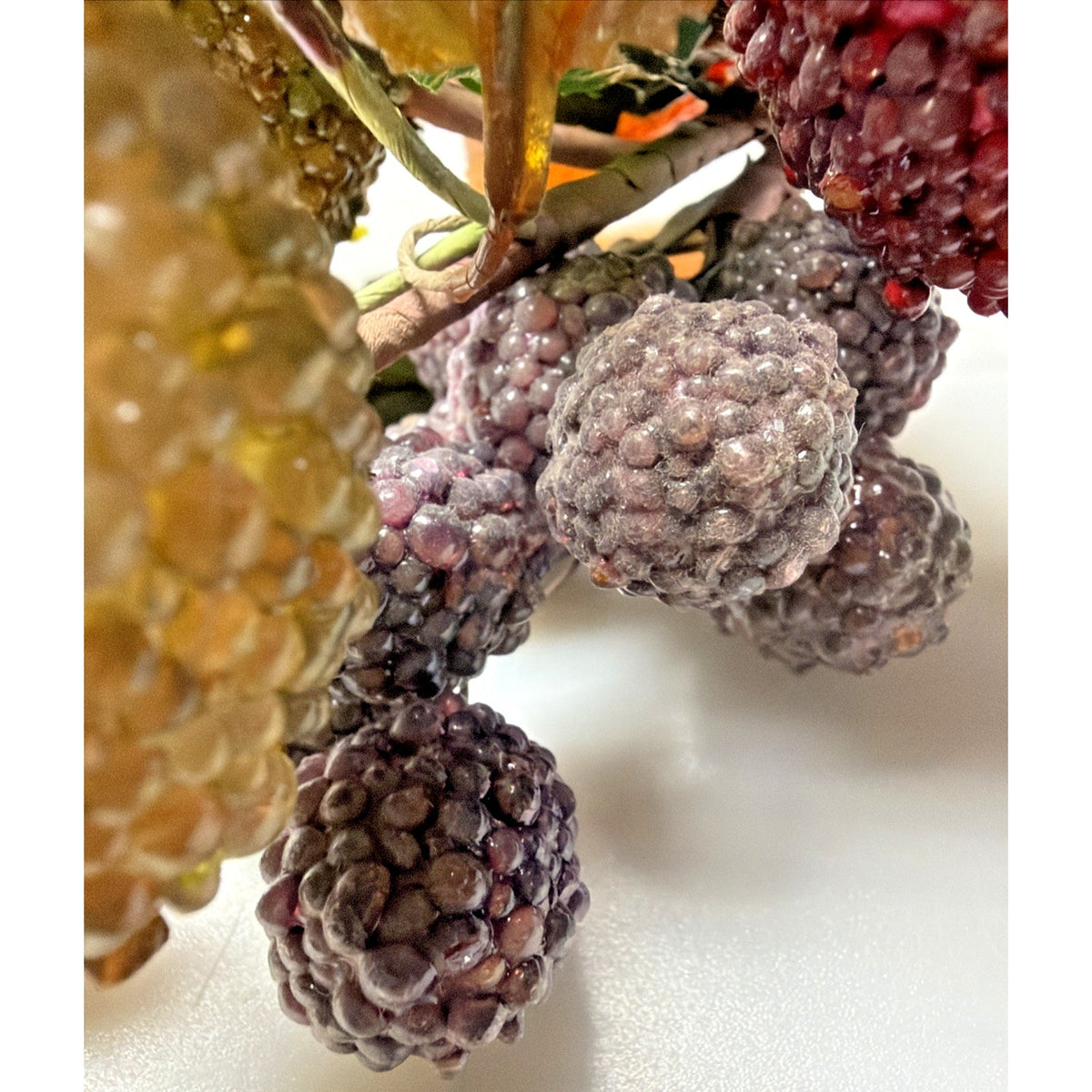 Vintage Glass Beaded Jeweled Faux Fruit Bouquet Pear Pomegranate Raspberry Grape