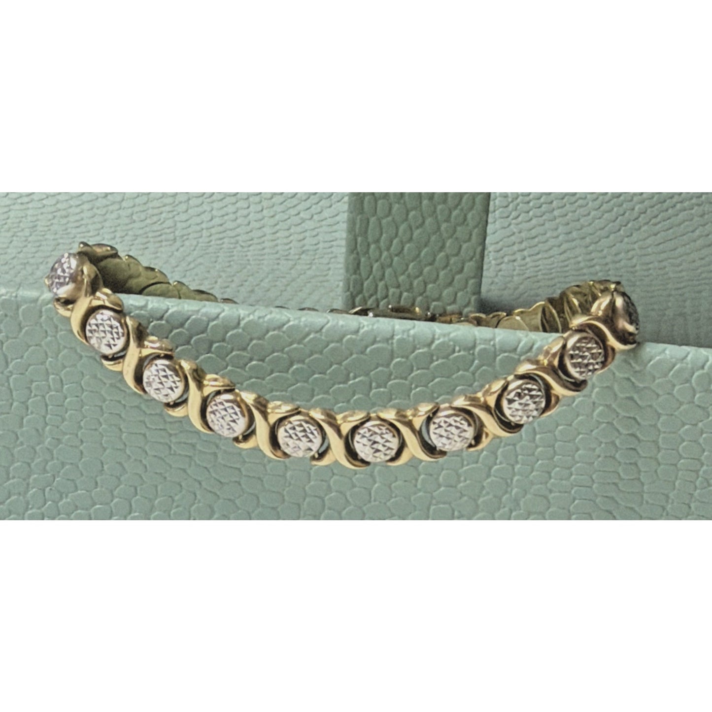 14k Yellow White Gold Diamond Cut XO Link Bracelet Stampato Turkey 9.92 grams