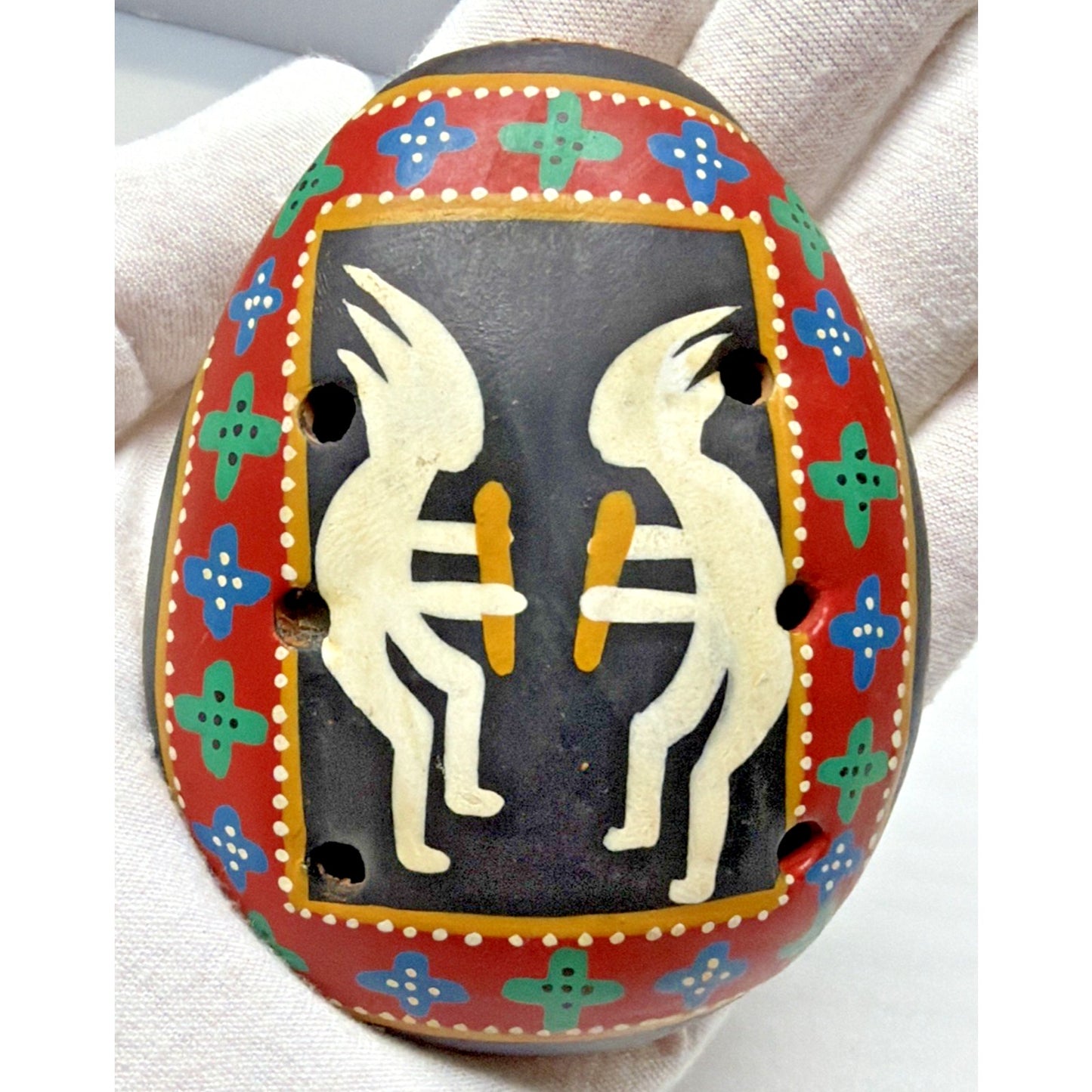 Native Southwest Kokopelli Whistle Hand Painted Clay Ocarina Flute Pendant