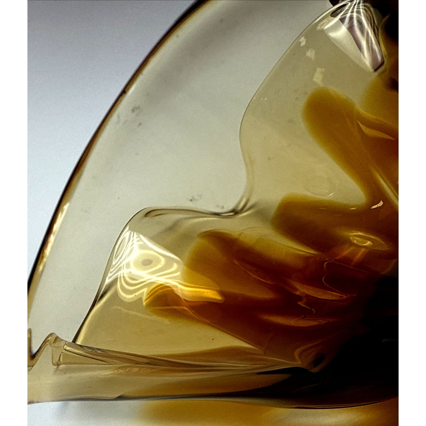 MCM Fostoria Art Glass Hawaiian Amber Brown Footed Ruffled Bowl