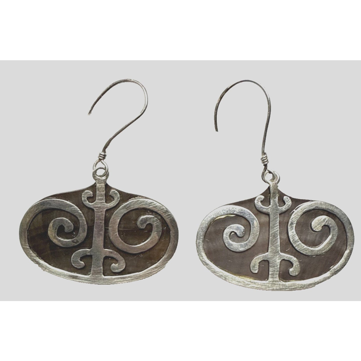 Vintage Sterling Silver Overlay Shell Nacre Earrings Large Ornate Filigree