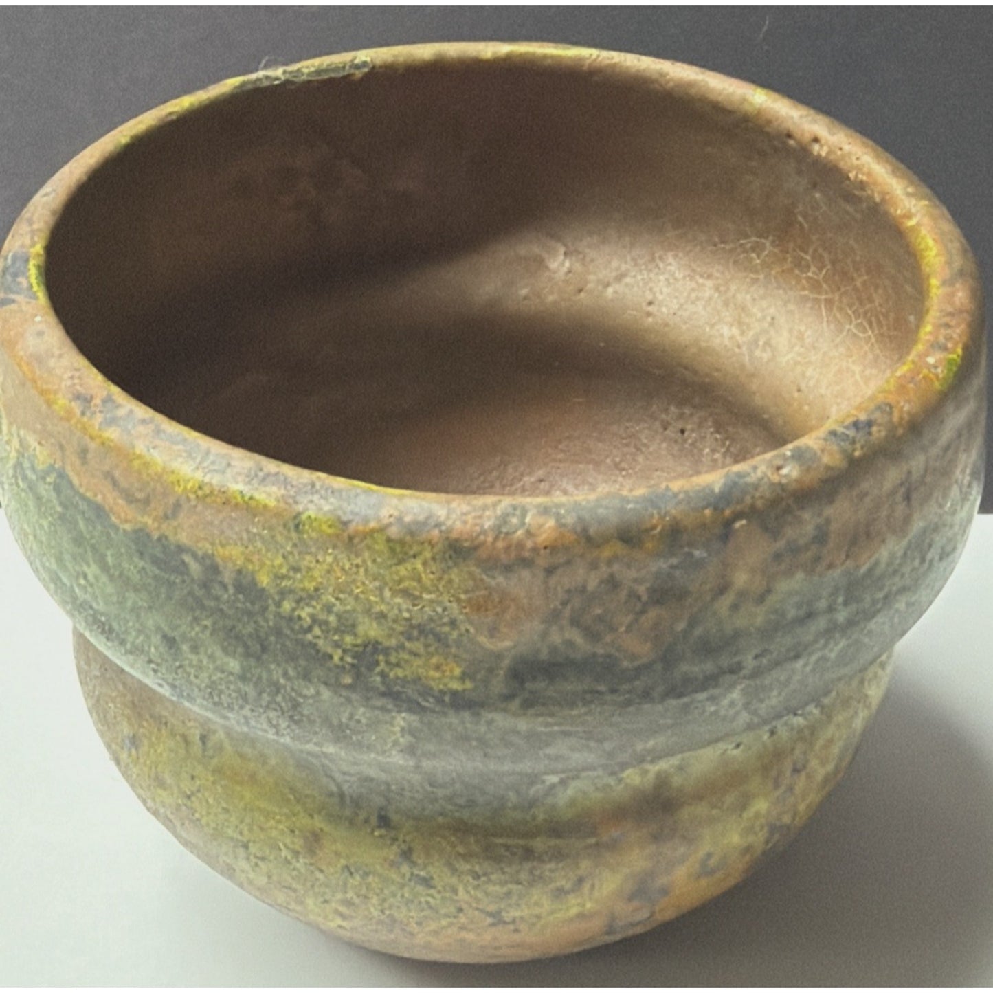 Old Raku Studio Art Pottery Glazed Abstract Fired Vase Planter Bowl