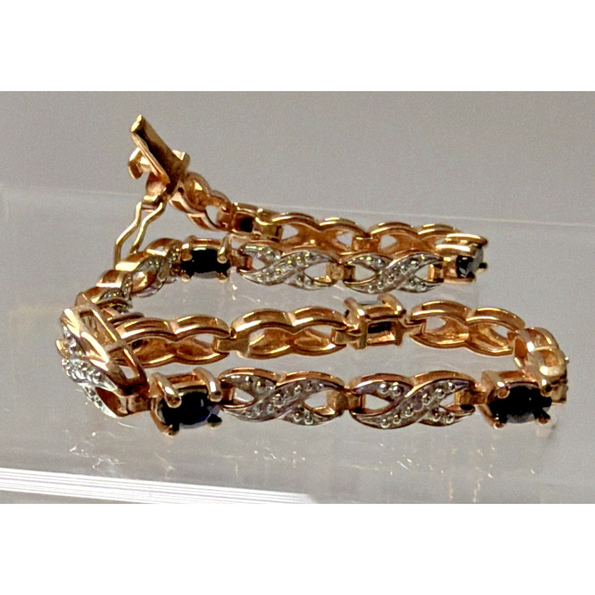 Sterling Silver Rose Gold Vermeil Sapphire Diamond Tennis Bracelet Eternity Read