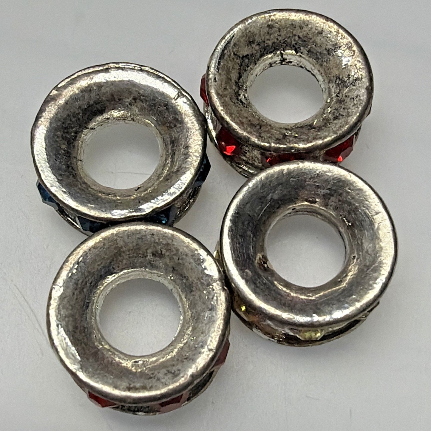 Vtg Lot of 5 Rhinestone Spacer Beads Floral Silver