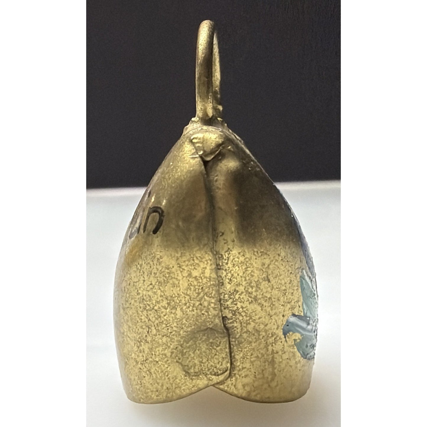 Vintage Gold Metal Brass Cow Bell Hand Painted Flower Blue Floral Liechtenstein