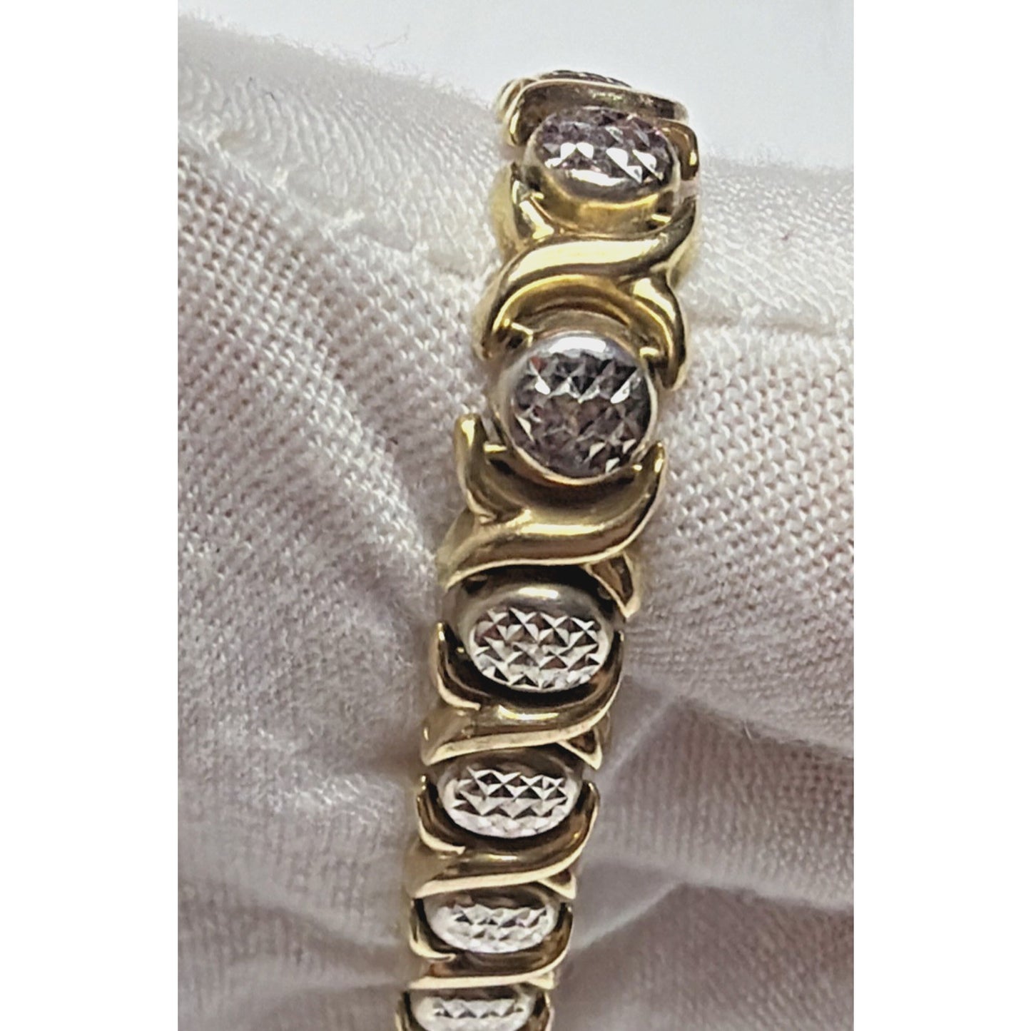 14k Yellow White Gold Diamond Cut XO Link Bracelet Stampato Turkey 9.92 grams