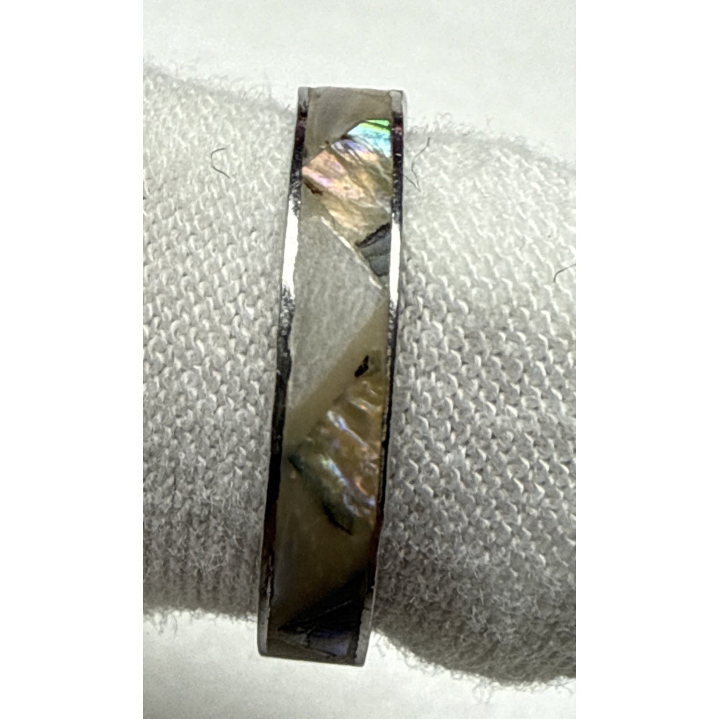 Vtg Southwest Sterling Silver Inlaid Mother of Pearl Ring Zig Zag Sz 5.5 As Is
