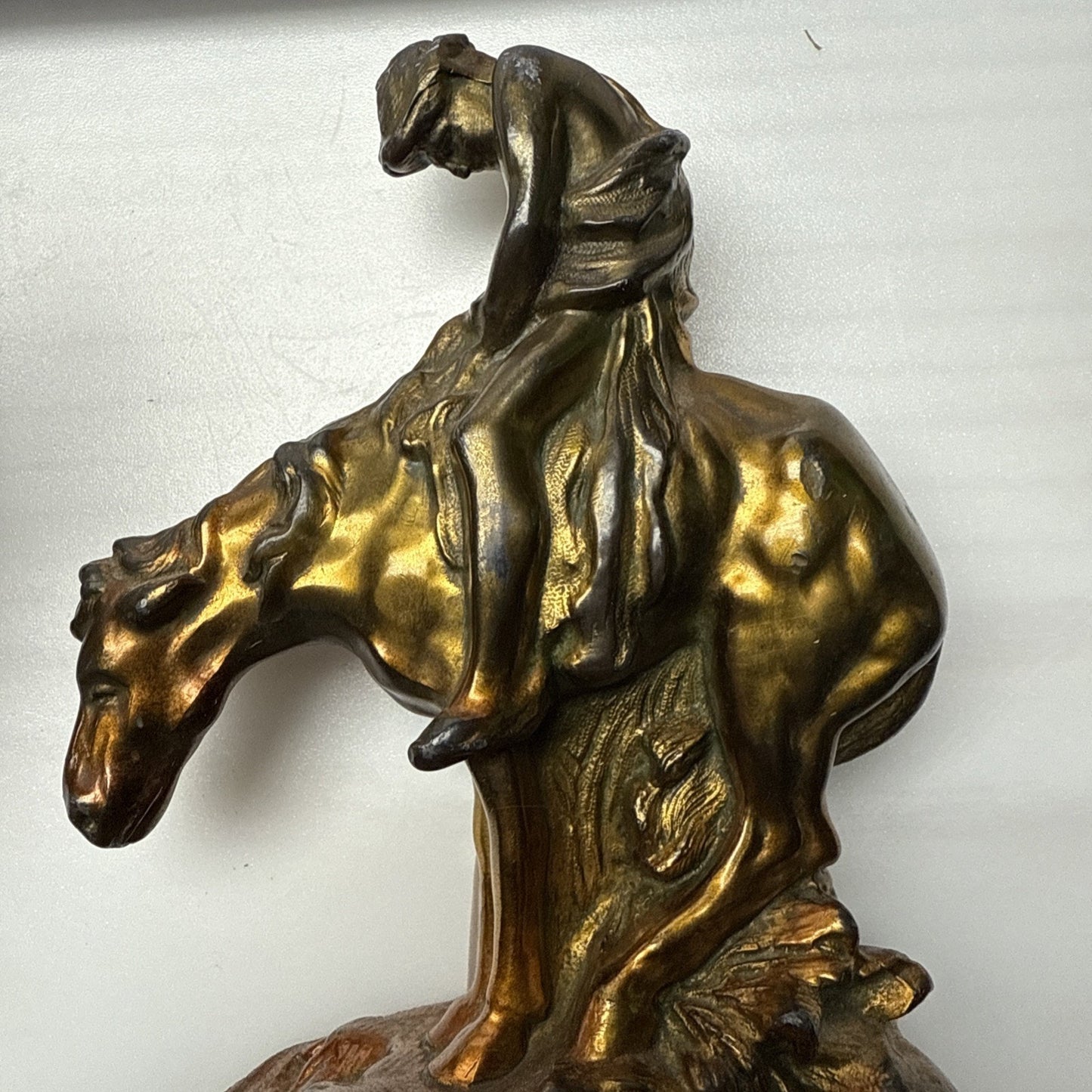 Vintage Ronson Metal Art Horse Rider Bookends Set End of the Trail Cowboy As Is
